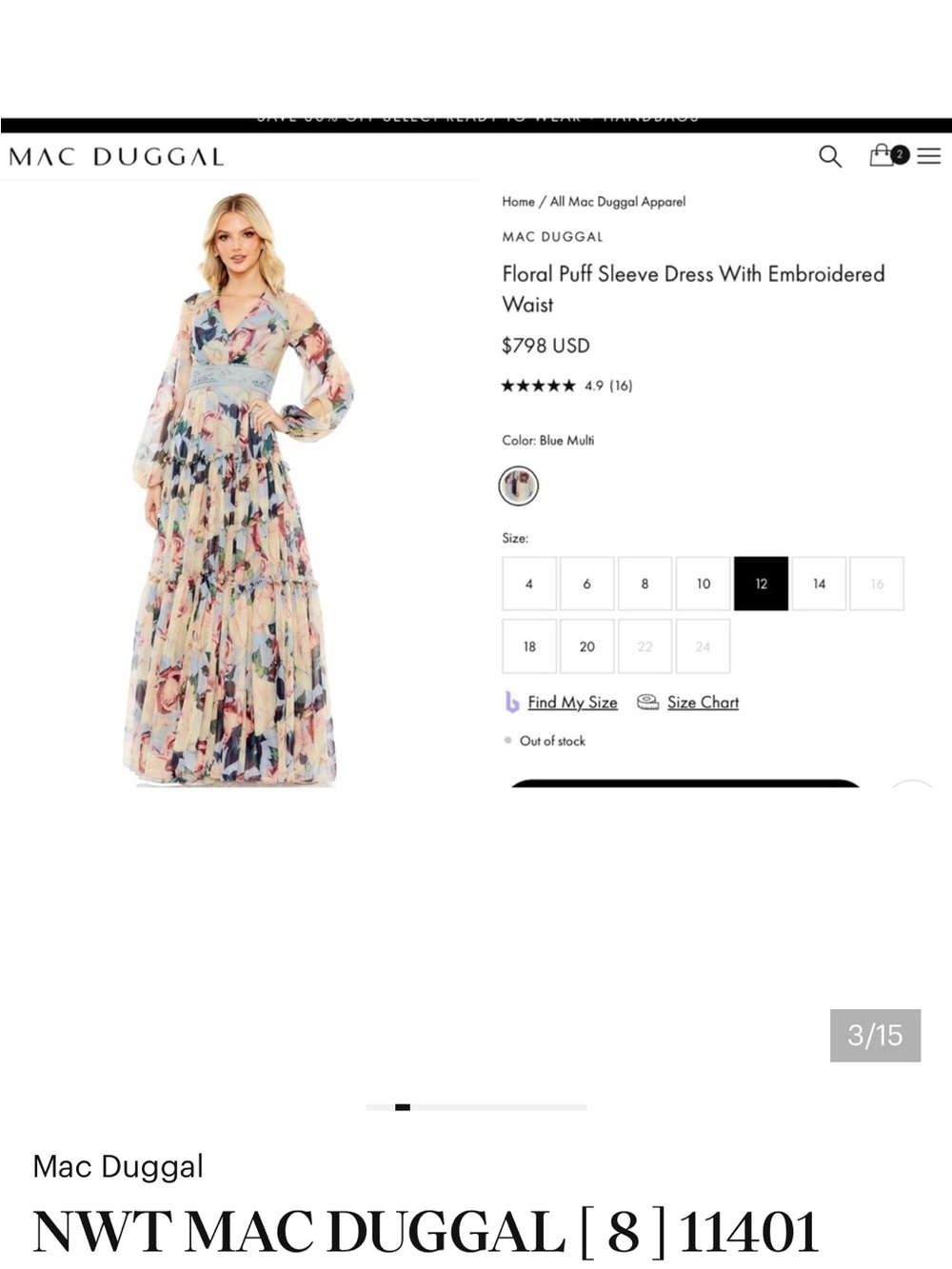 Mac Duggal Multicolor Floral Puff Sleeve Maxi Dress